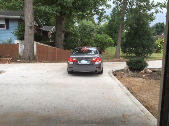 Here comes the car, backing into the garage for the first time. September 5, 2015